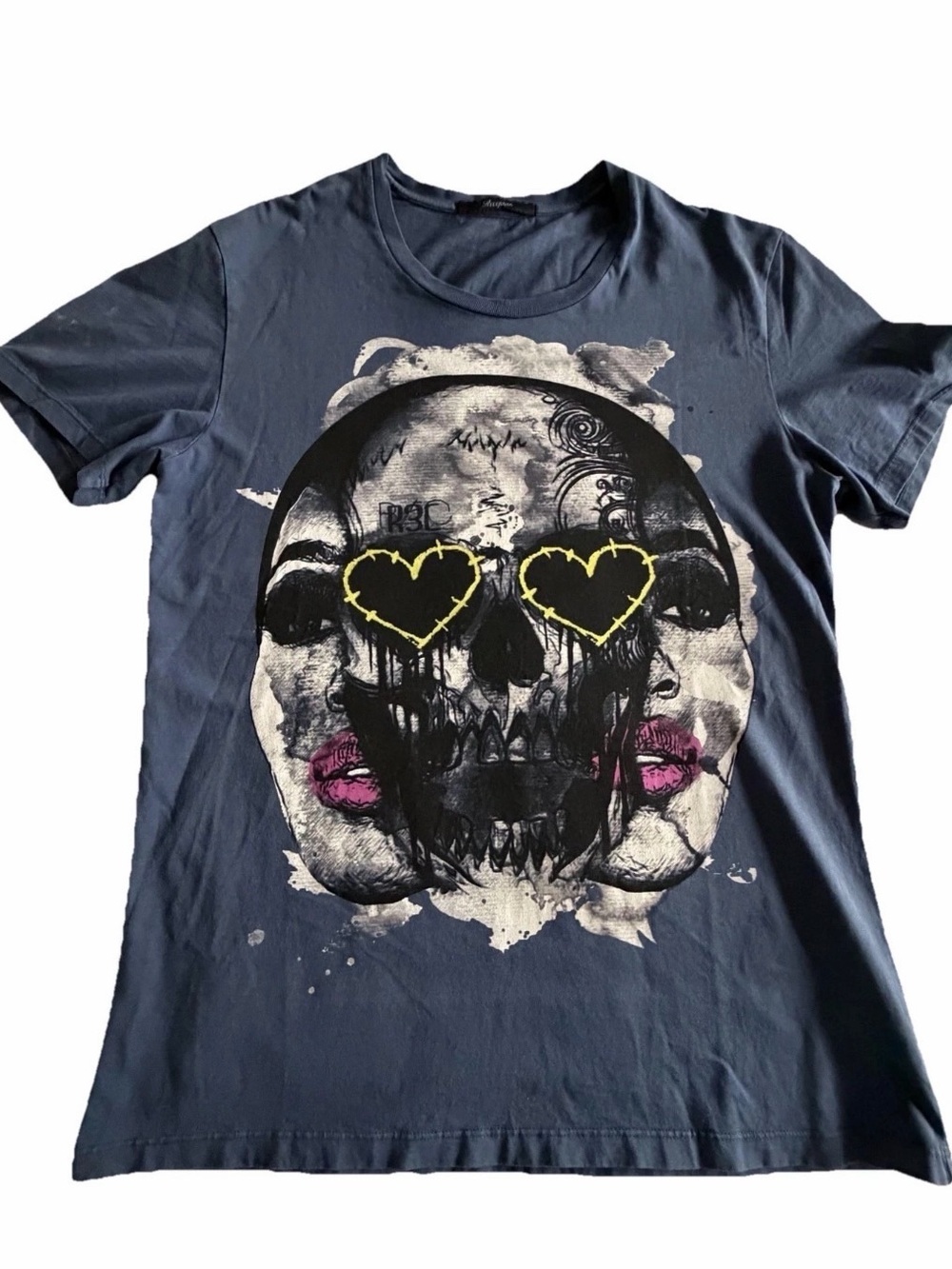 Reception Shirt Womens Large Blue Skull Heart Eyes Graphic Streetwear Tee Italy